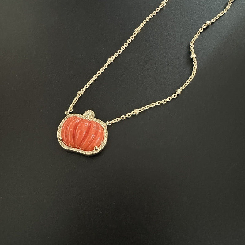 Halloween Orange Weird Atmosphere Small Pumpkin Necklace