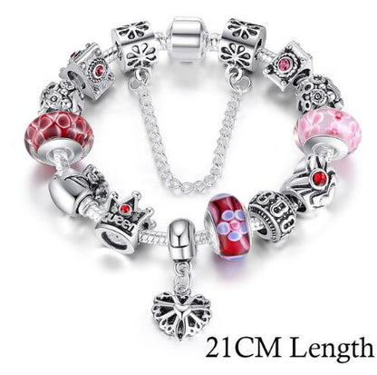 BAMOER Silver Charms Bracelet &amp; Bangles With Queen Crown Beads PA1823