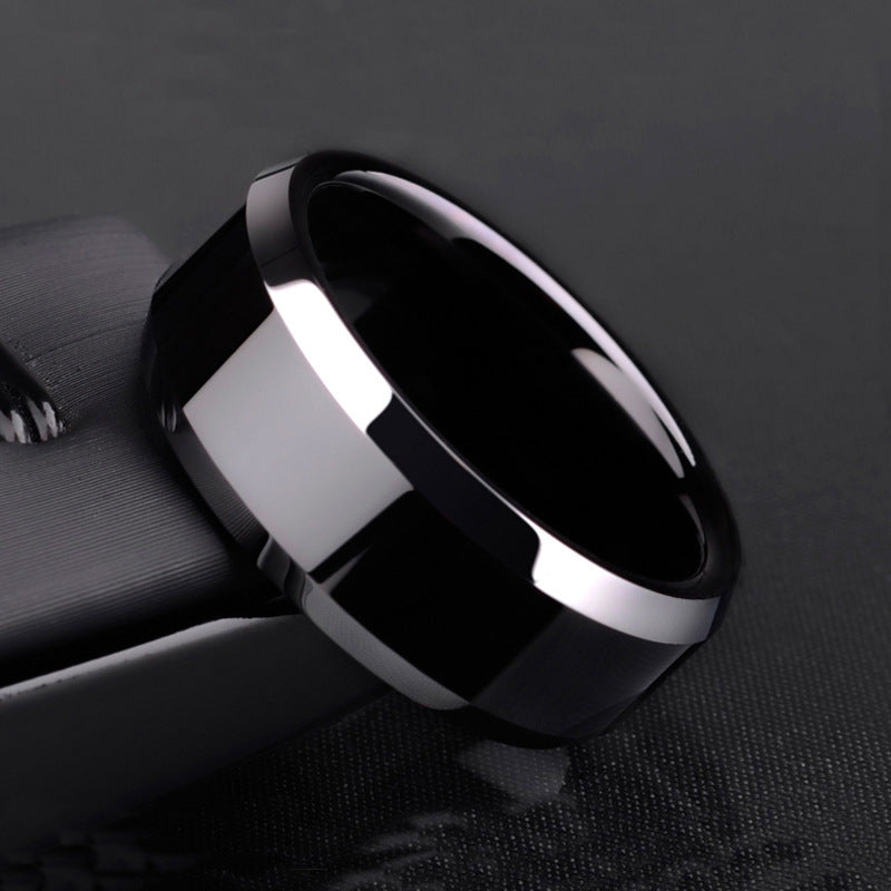 Stainless steel black geometric ring for women, simplicity style couple rings.