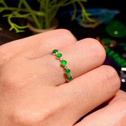 Ice-like Sun Green Chalcedony Egg Noodles Stackable Ring Ladies