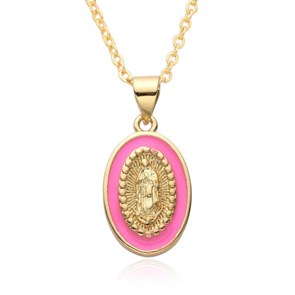 Religious Drip Oval Pendant Necklace For Women