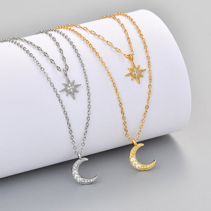 Moon Double-layer Necklace Niche Female Clavicle Chain Design Sense