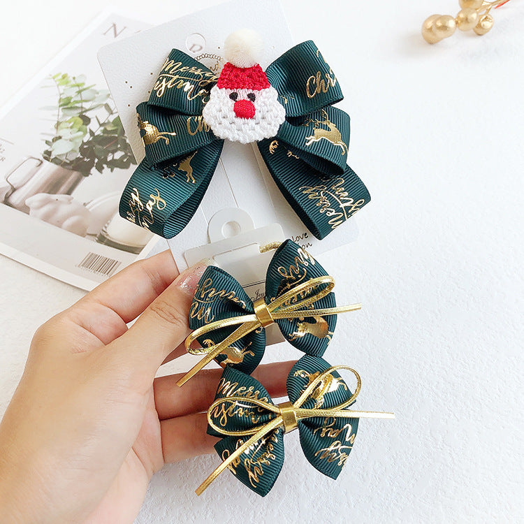 European And American Christmas Barrettes Bow Santa Claus Hair Accessories