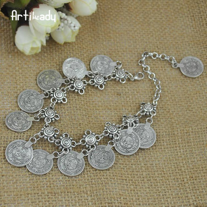 Artilady bohemian coin bracelet antic silver charm