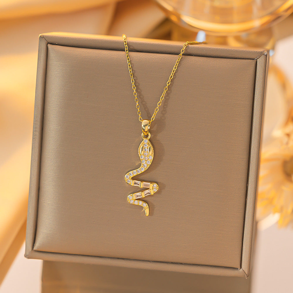 Snake Necklace With Rhinestone Design - Womens Fashion snake necklace