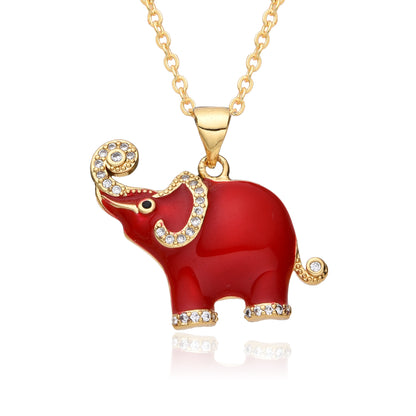 Colorful Oil Elephant Miniature Zircon Pendant Necklace