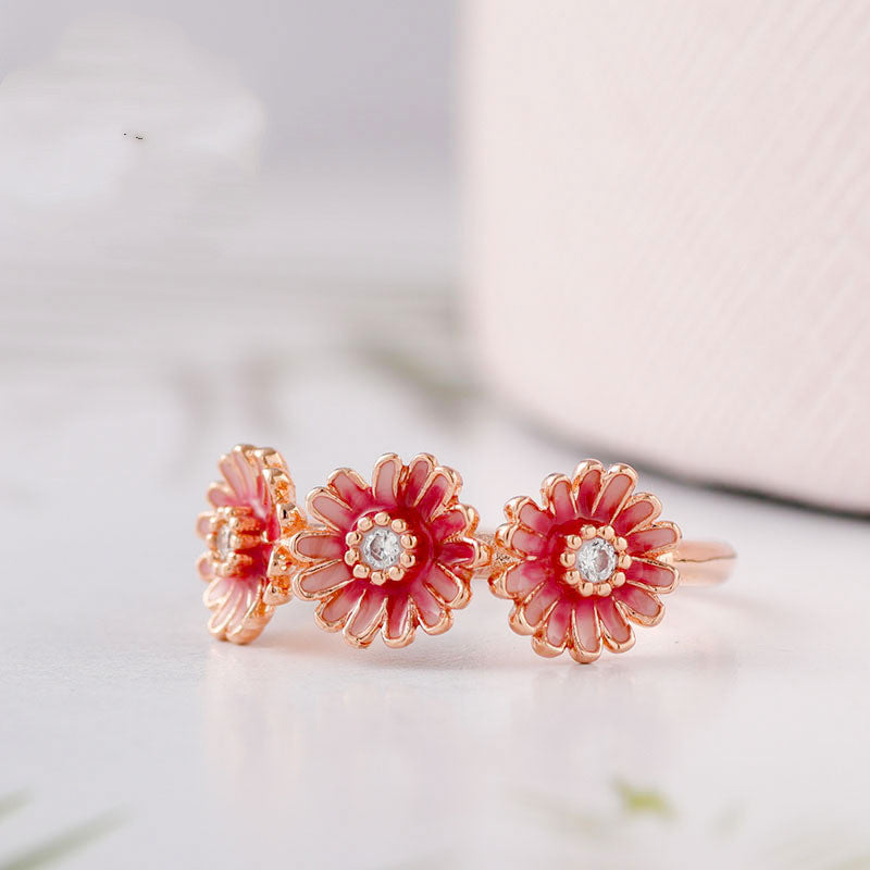 Pandora Daisy Ring - Silver Three Pink Daisy Rings Jewellery