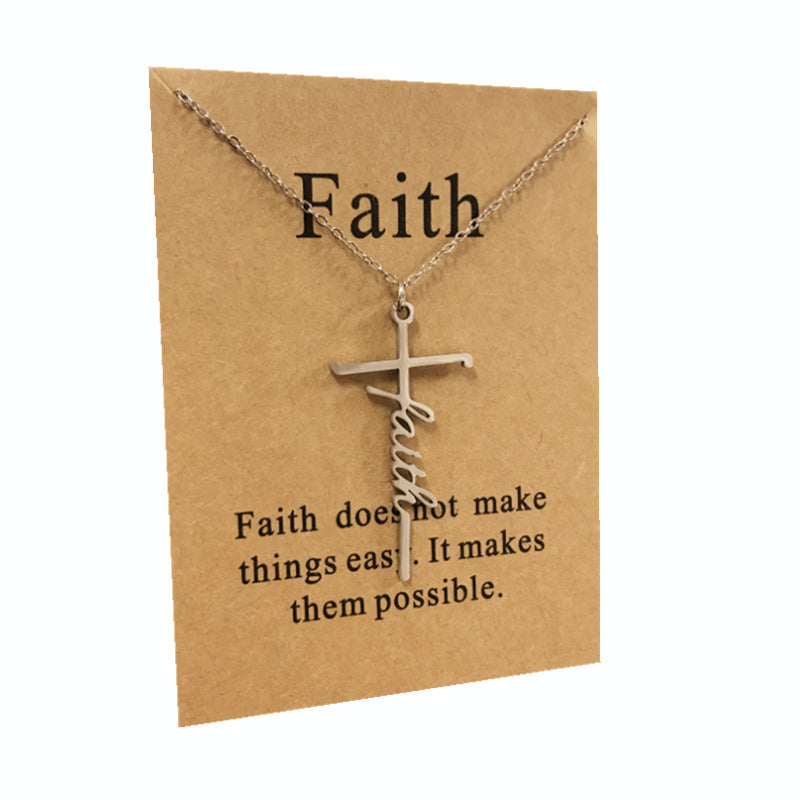 Stainless Steel Titanium Steel Faith Power Letter Cross Pendant