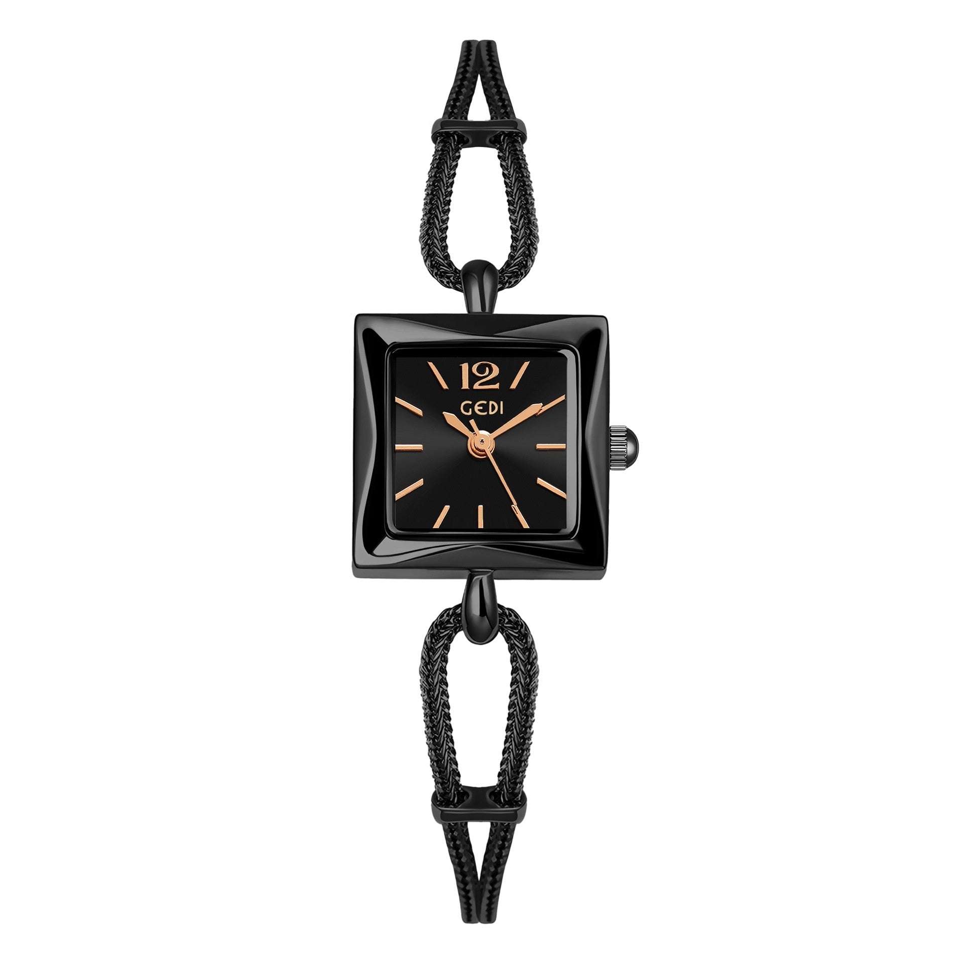 High-grade simple small square plate alloy bracelet watch in antique style with black design.