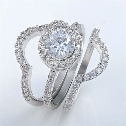 Hearts Arrows micro-set zircon rings for women, silver, zinc alloy, combination set.