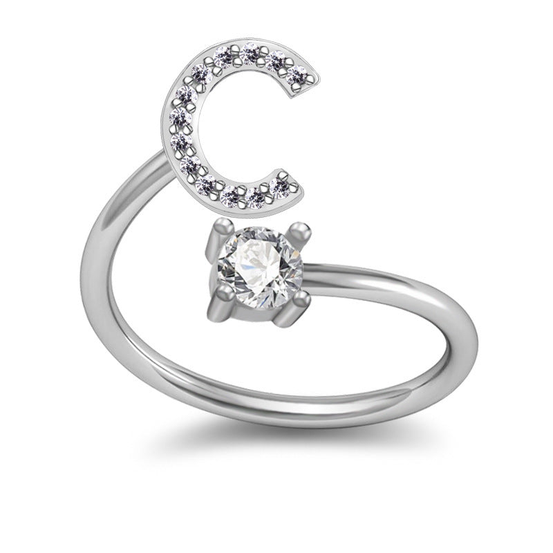 Stylish alphabet ring with sparkling letter C design, women&