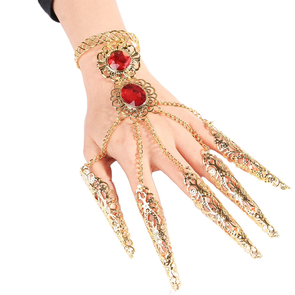 Fashion Indian Thai Golden Finger Bracelet Shining Red Crystal Girl&