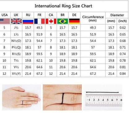 International ring size chart for Hearts Arrows Micro-set Zircon Rings women&