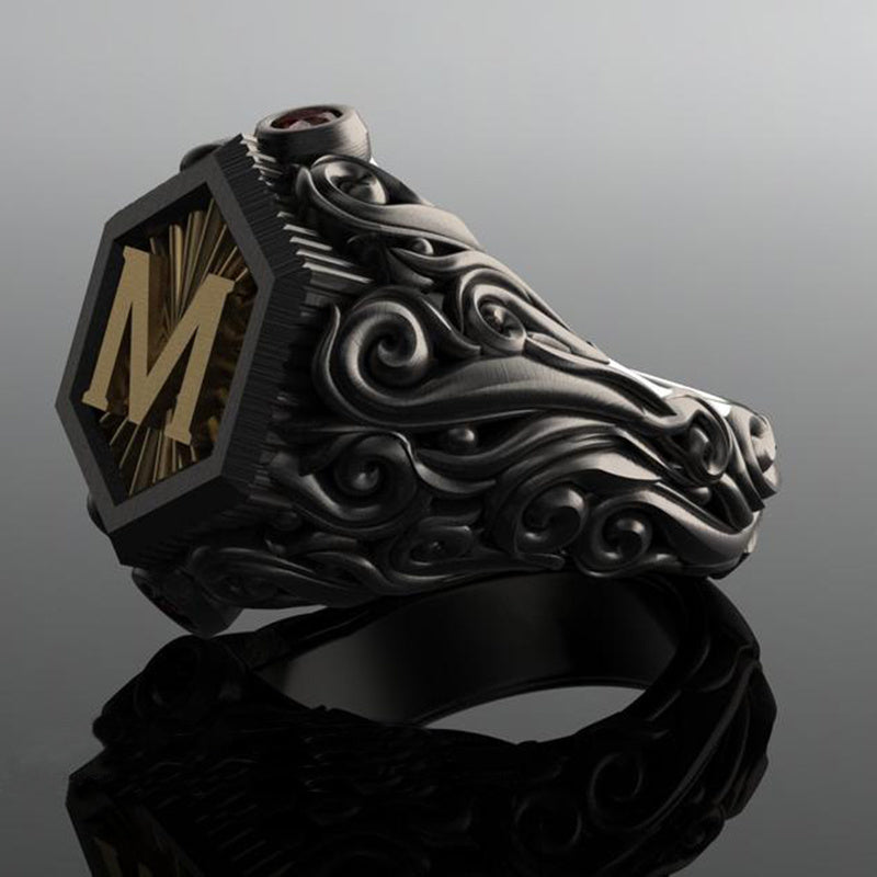 Personalized carved decorative ring with European style leaf design in alloy.