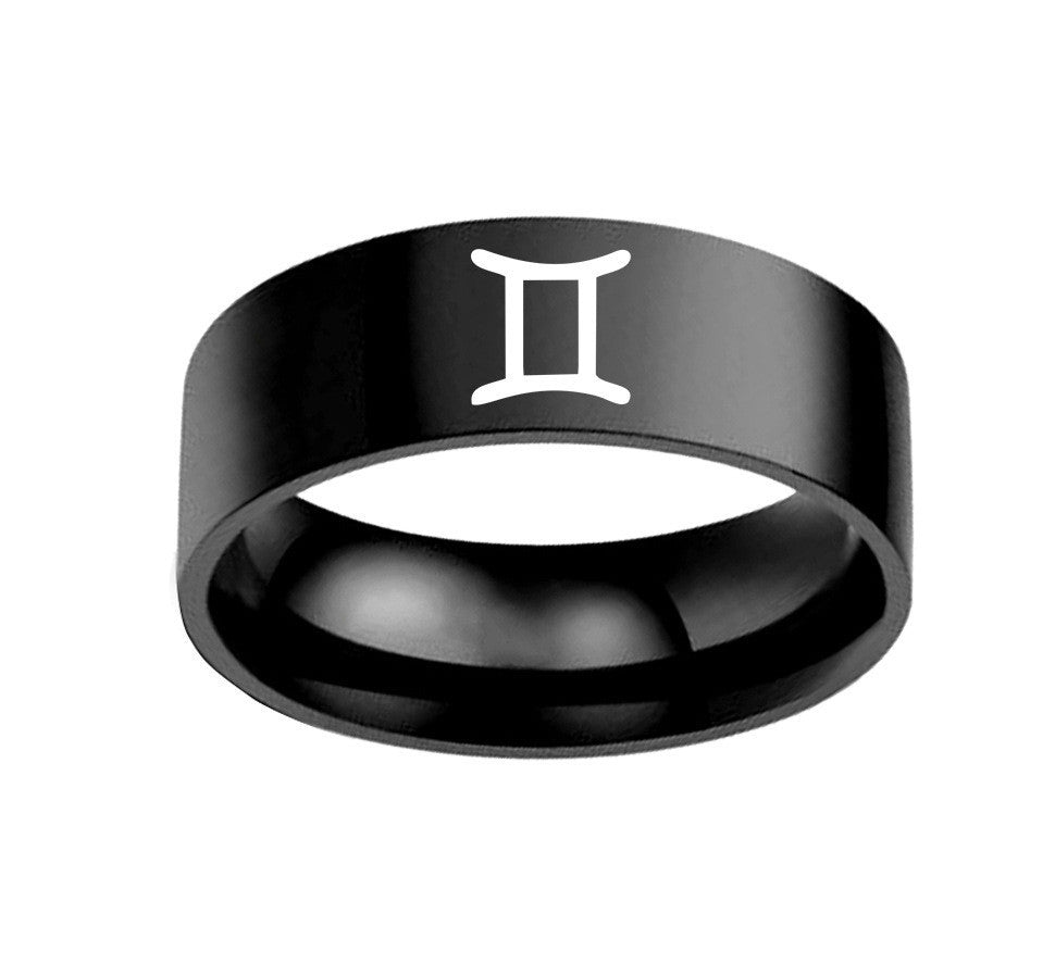 Twelve Constellation Rings Stainless Steel Male Ring with Gemini Symbol