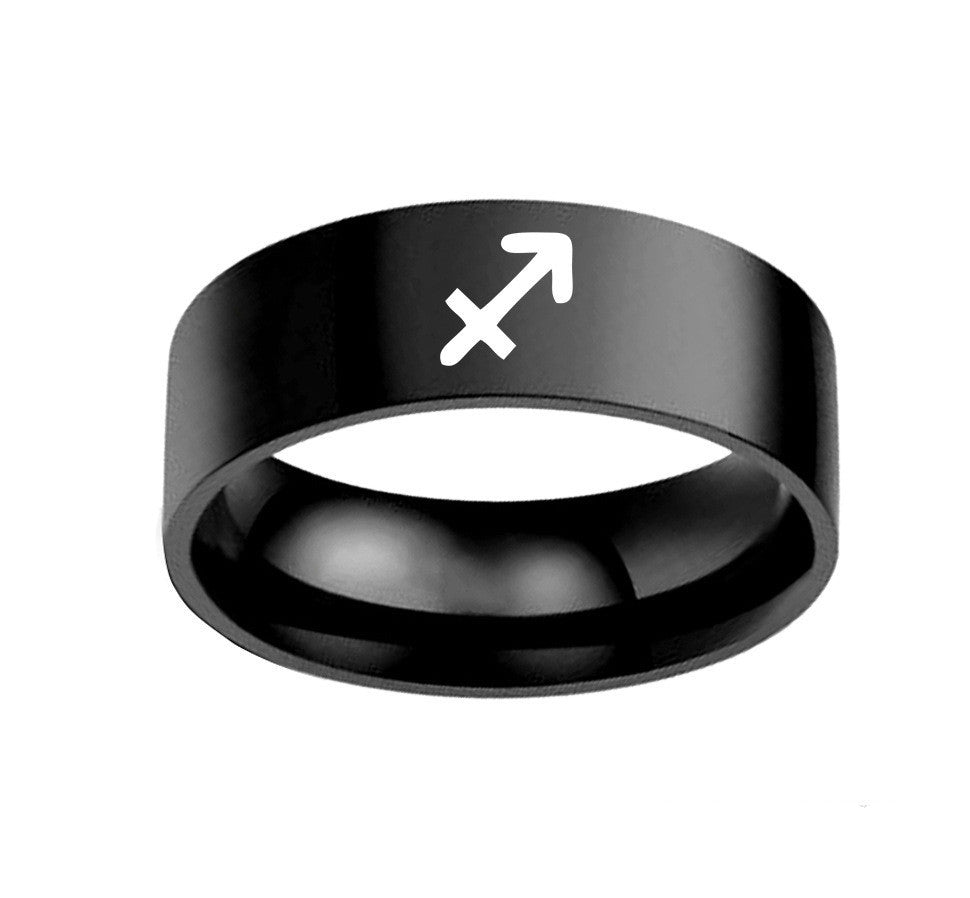 Twelve Constellation ring made of stainless steel with Sagittarius symbol engraved.