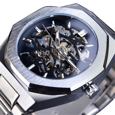 Fusini Automatic Mechanical Watch with stainless steel case and skeleton dial design.