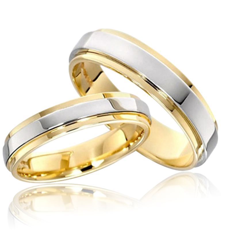 Gold and silver couple alloy rings with geometric design, available in sizes 6-13.