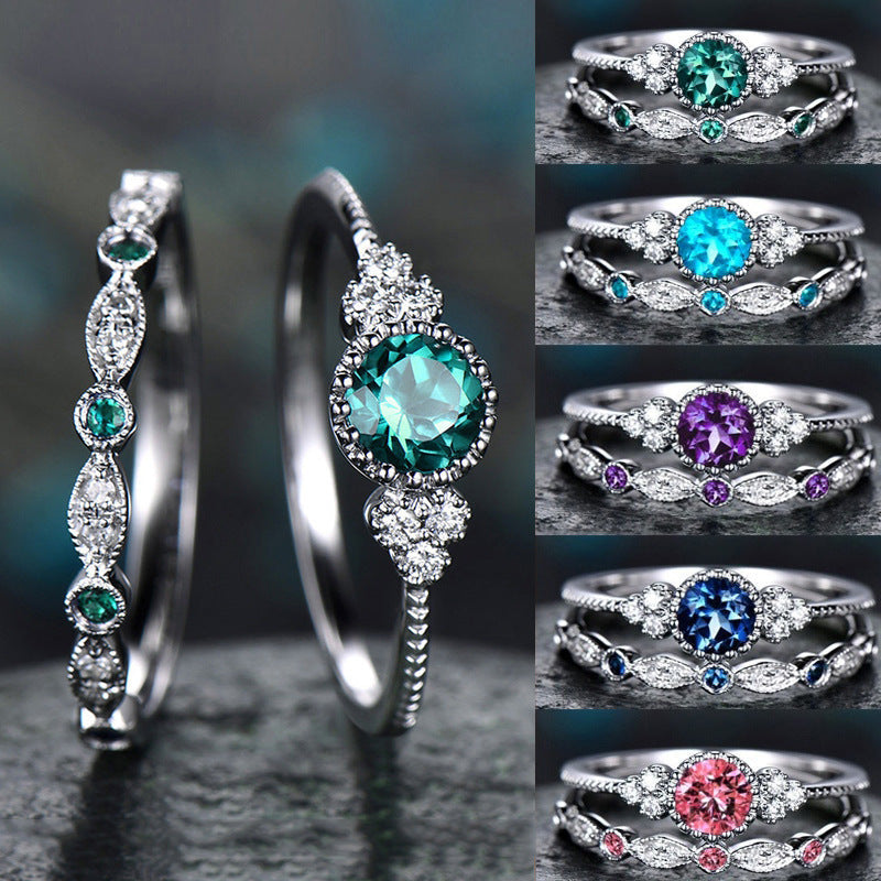 2pcs Colored Diamond Rings Rhinestones Ring