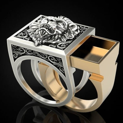 Vintage unisex lion rings set with intricate engravings, stylish and durable design.