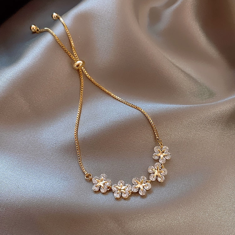 korean adjustable flower zircon necklace