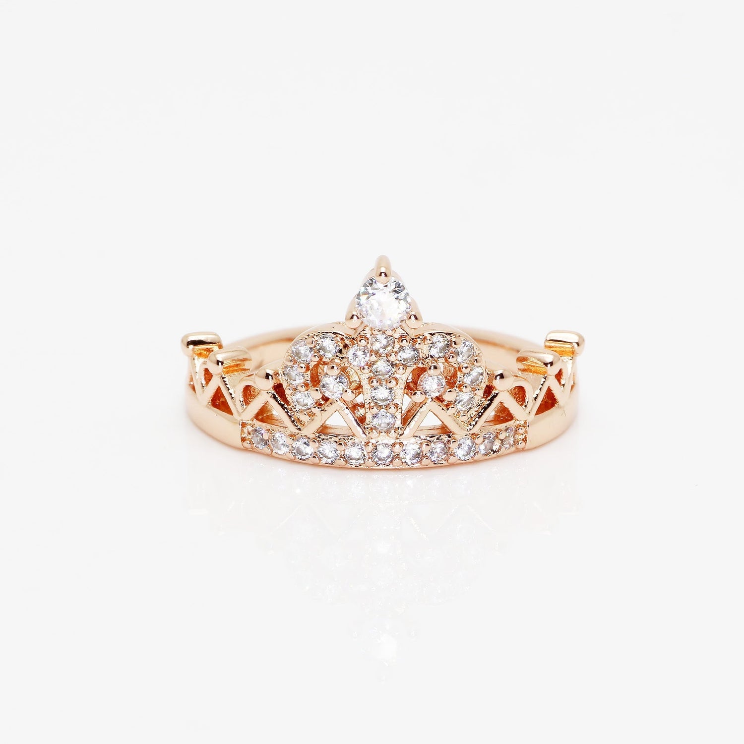 Copper crown ring with inlaid zircon for women, European and American style.