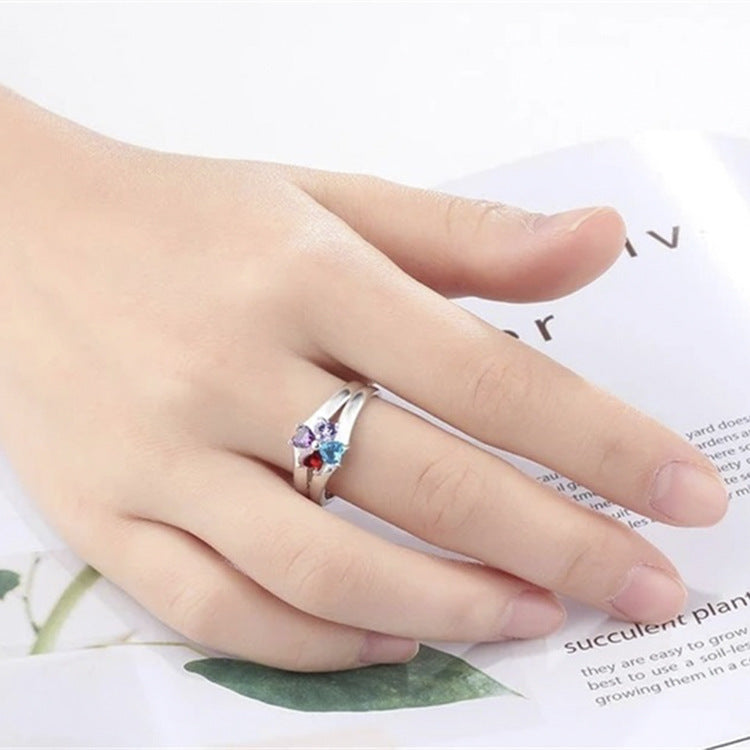 Silver lovers rings with colorful gemstones on a hand, unisex design, S925 purity.