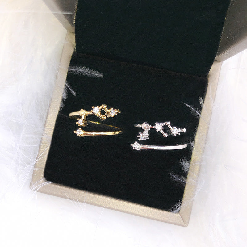 12 constellations star rings in copper with sterling silver gems, women&