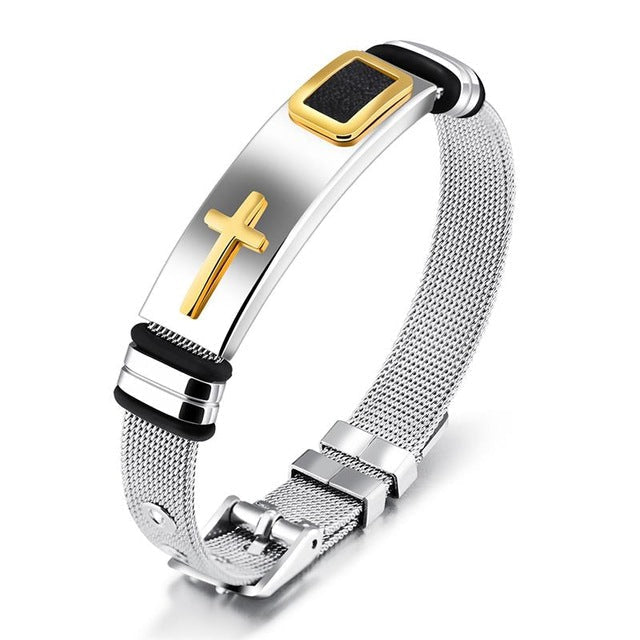 Mens Stainless Steel Cross Bracelet Modern Religious Jewellery