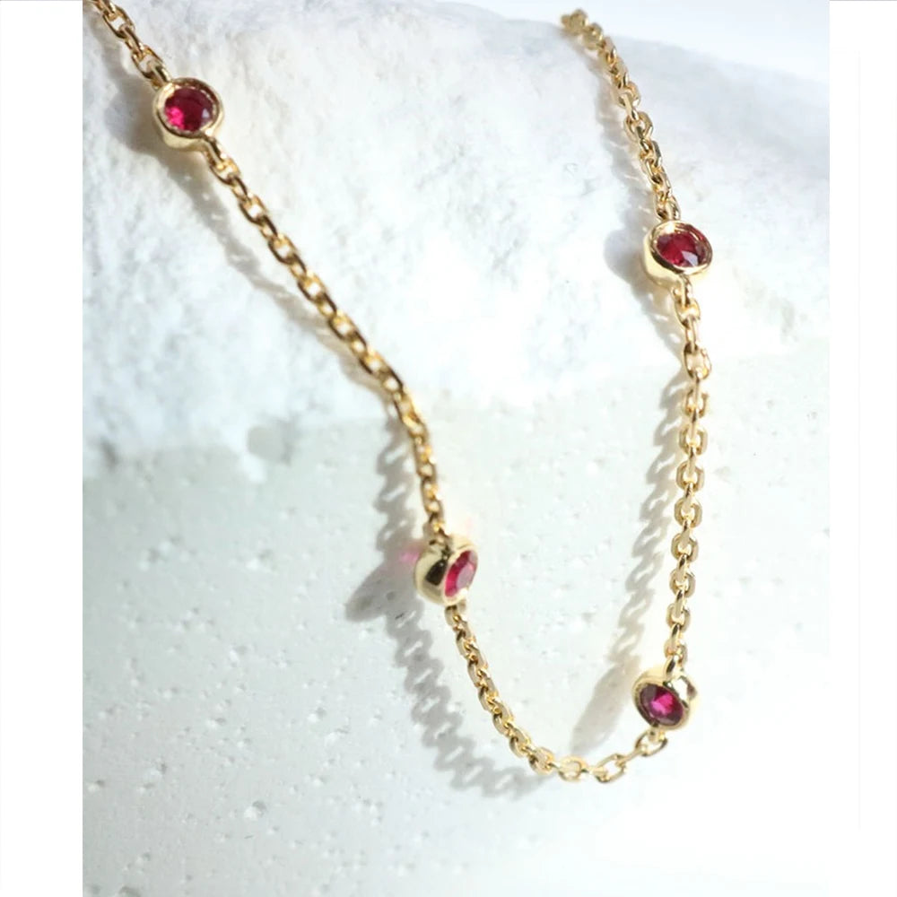 925 Sterling Silver Four Round Mini Ruby Zircon Bracelet for Women Fashion Niche Light Luxury Exquisite Chain Bracelet