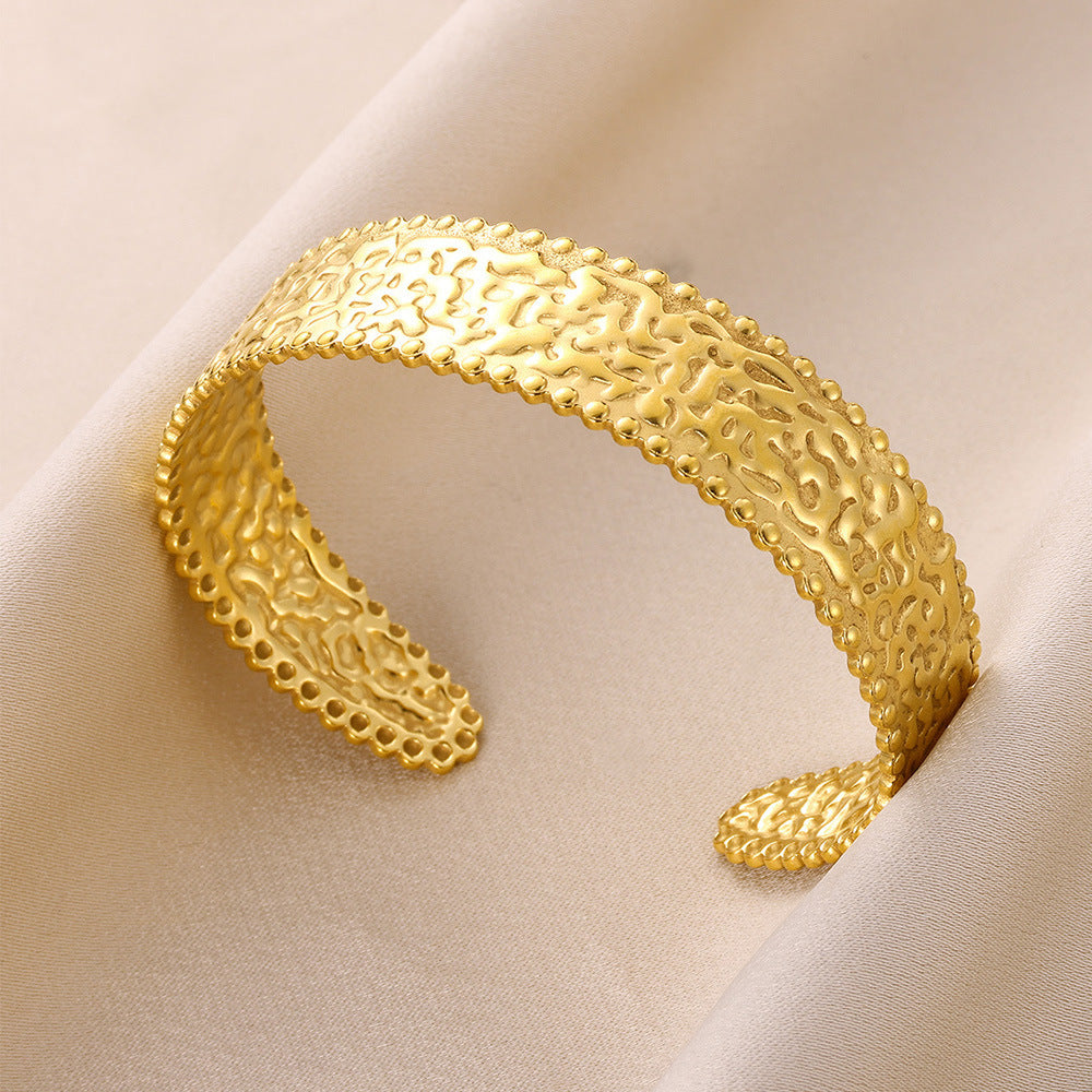 Gold Stainless Steel Bracelet With Concave-convex Pattern