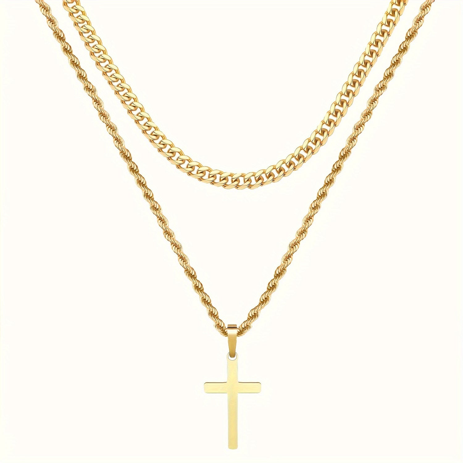 Titanium Steel Double Layer Cross Pendant Necklace