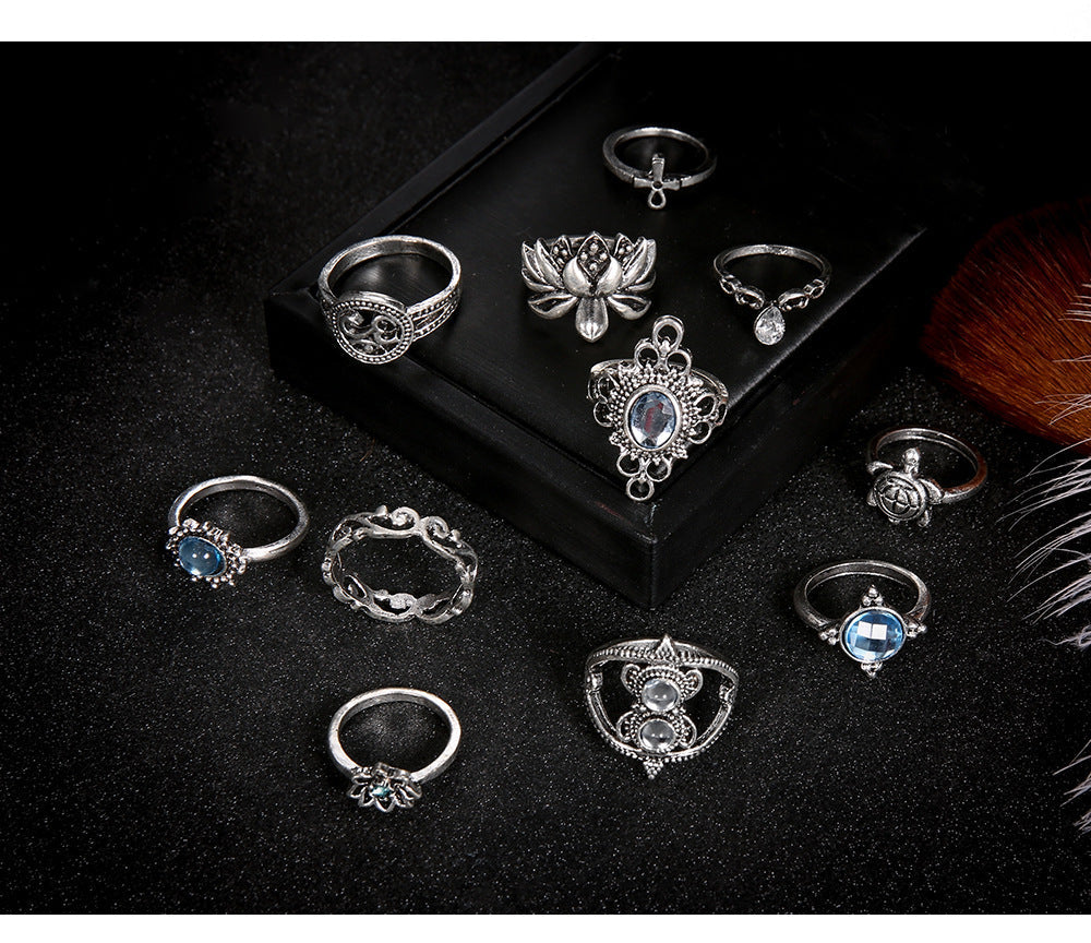 Turtle Cross Lotus Combination 11 Piece Rings