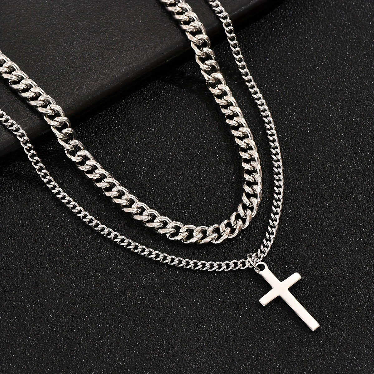 Titanium Steel Double Layer Cross Pendant Necklace