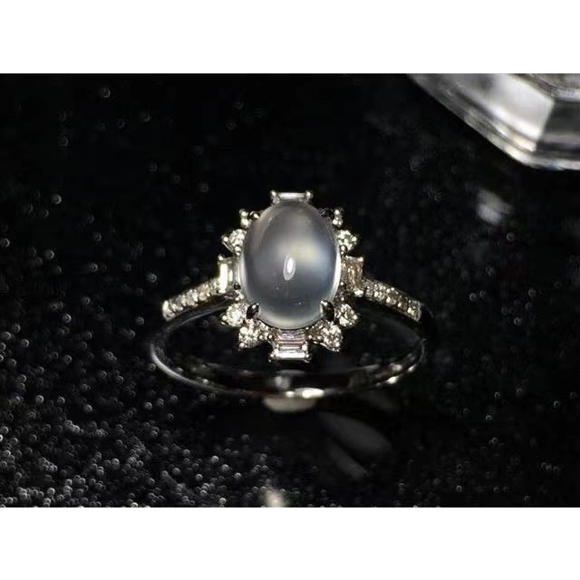 Ice-like Chalcedony Egg Noodle Ring Luxury Full Diamond