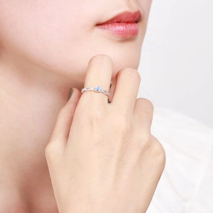 S925 silver princess ring with moonstone, adjustable size 9-18 for women.