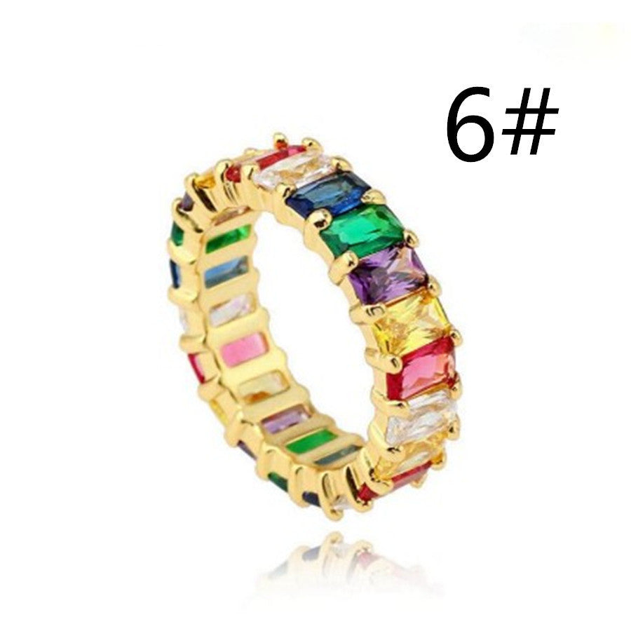 Seven colored zircon rings with gemstones and gold plating.