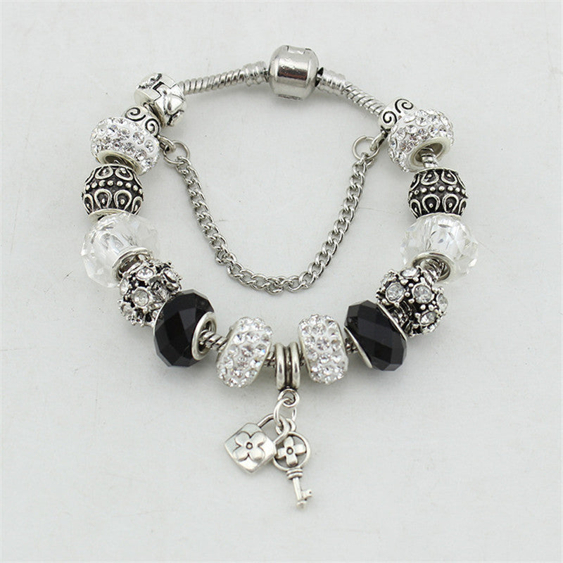 Black and White Beads Charm Pandora Bracelet Bangles