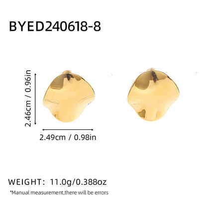 18K Gold Round Pleated Stud Earrings