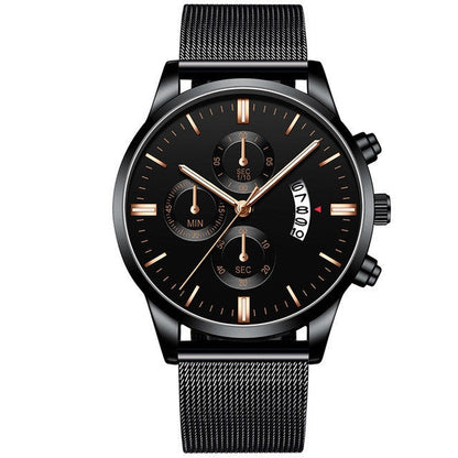 Mens Business Luxury Watch with black stainless steel band and analog display.