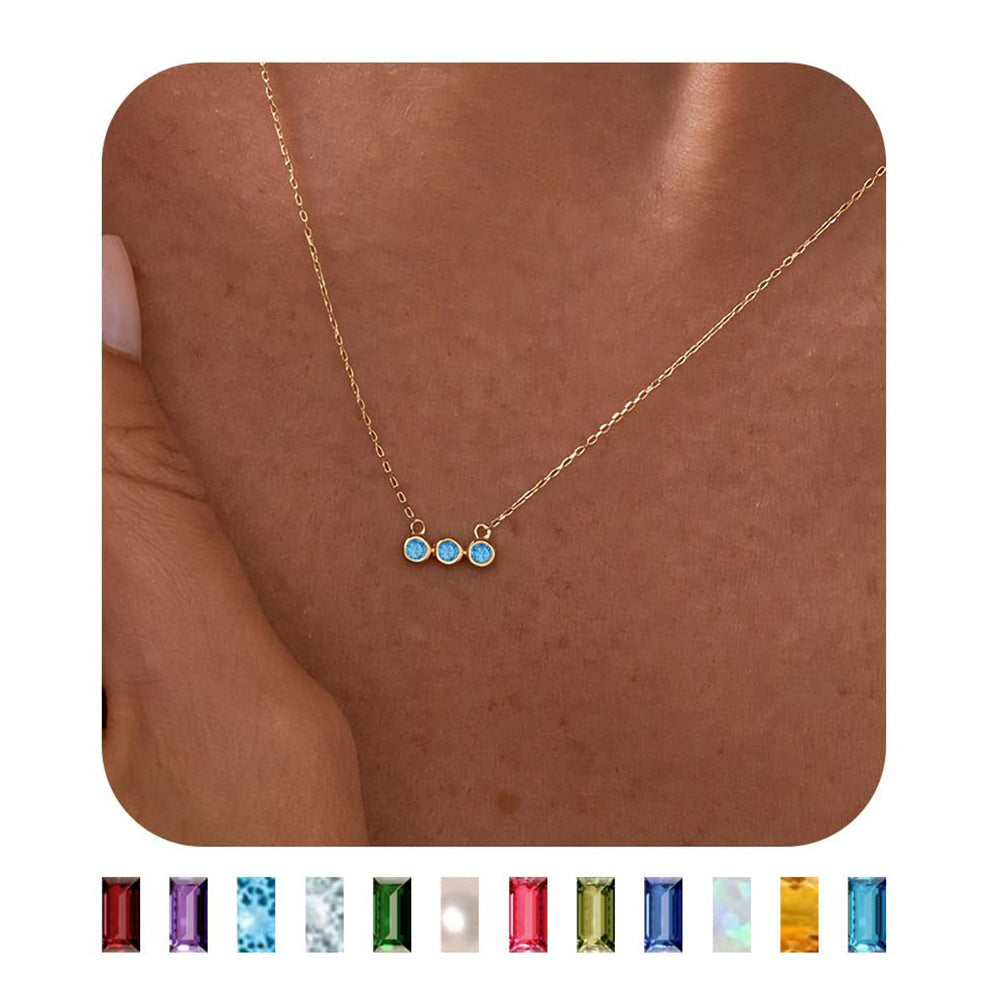 12 Birthstones Pendant Necklace Colorful Fashion