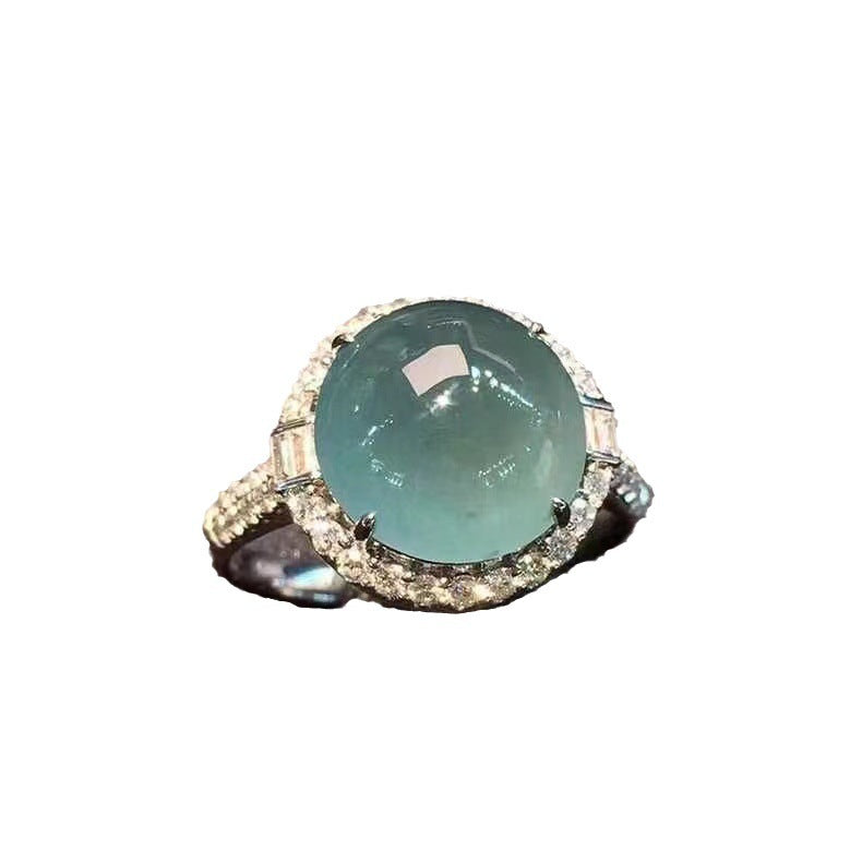 Lake Blue Chalcedony Ring Female Full Diamond