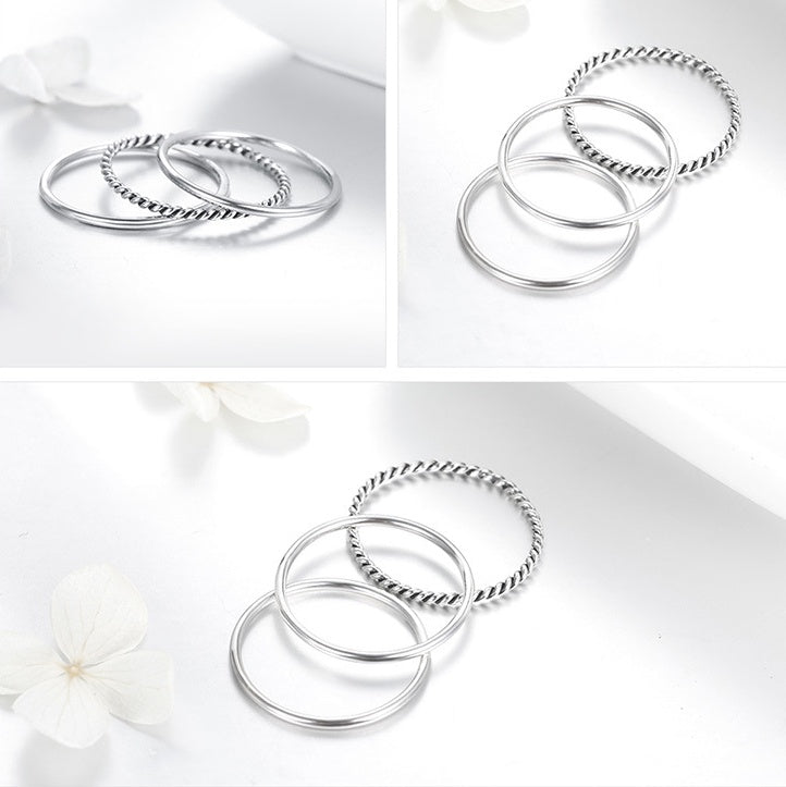 3pc 925 Silver Simple Rings Set