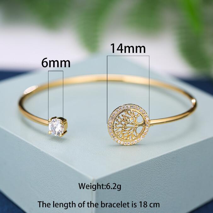 Dainty Female White Zircon Stone Bracelet Tree Of Life Adjustable Bracelets For Women Cute Rose Gold Wedding Bracelet