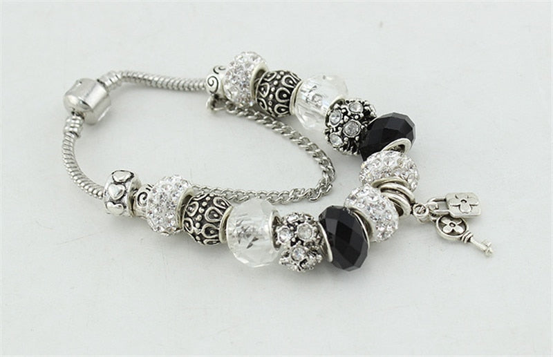 Black and White Beads Charm Pandora Bracelet Bangles