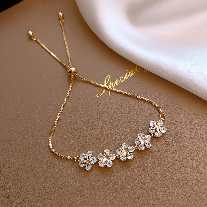 korean adjustable flower zircon necklace