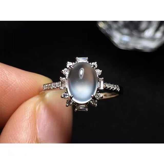 Ice-like Chalcedony Egg Noodle Ring Luxury Full Diamond