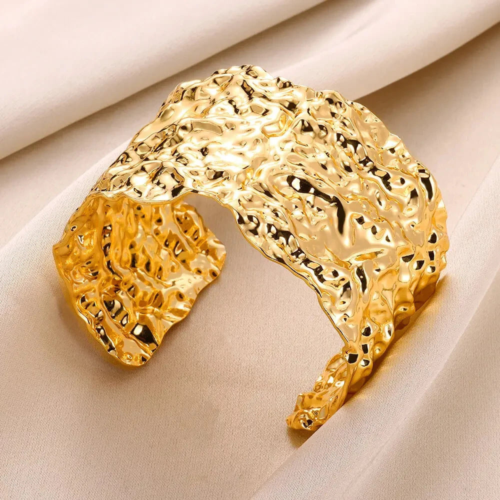 Gold Stainless Steel Bracelet With Concave-convex Pattern