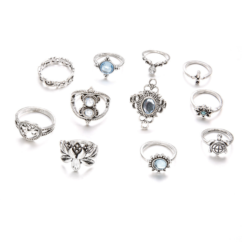 Turtle Cross Lotus Combination 11 Piece Rings