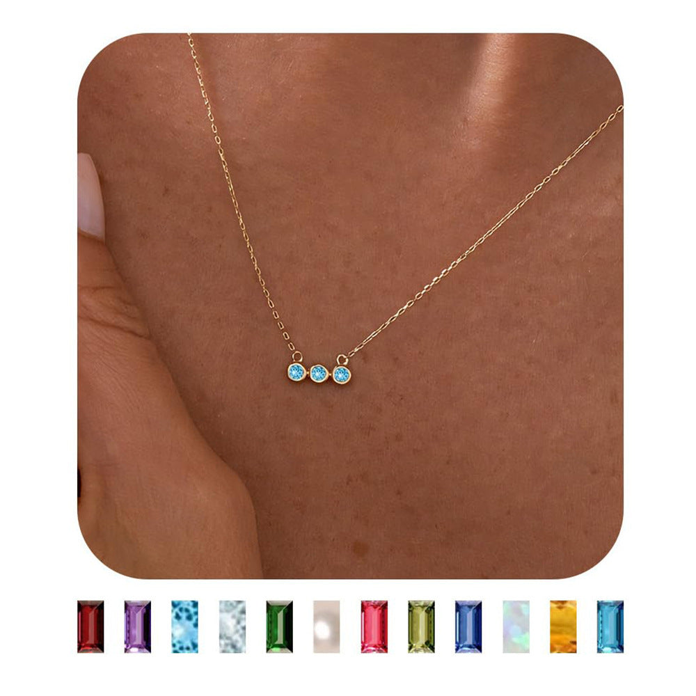 12 Birthstones Pendant Necklace Colorful Fashion